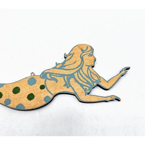 Swimming Mermaid Polka Dot Tail Wood Christmas Tree Ornament Nautical Fantasy - Picture 2 of 5